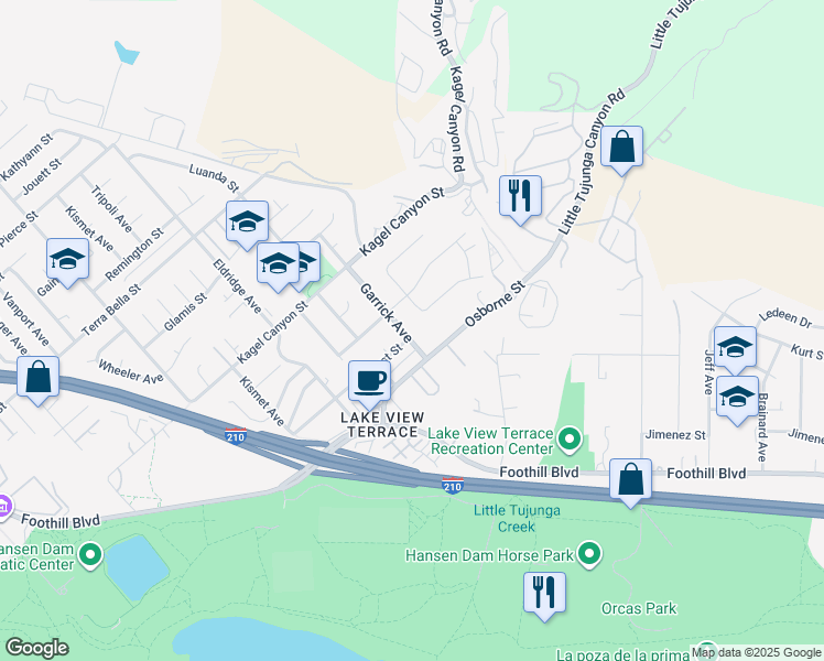 map of restaurants, bars, coffee shops, grocery stores, and more near 11500 Garrick Avenue in Los Angeles