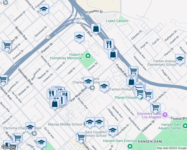 map of restaurants, bars, coffee shops, grocery stores, and more near 12484 Claretta Street in Los Angeles