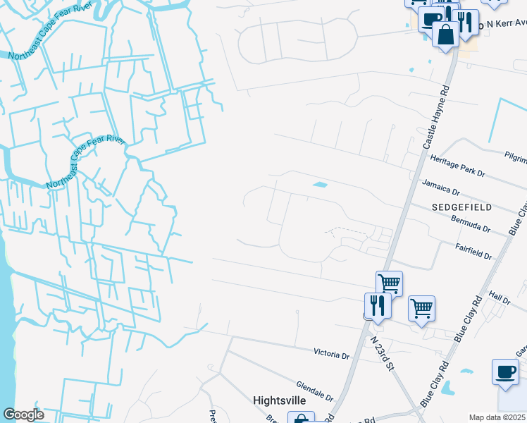 map of restaurants, bars, coffee shops, grocery stores, and more near 2127 Saranac Lake Lane in Wilmington