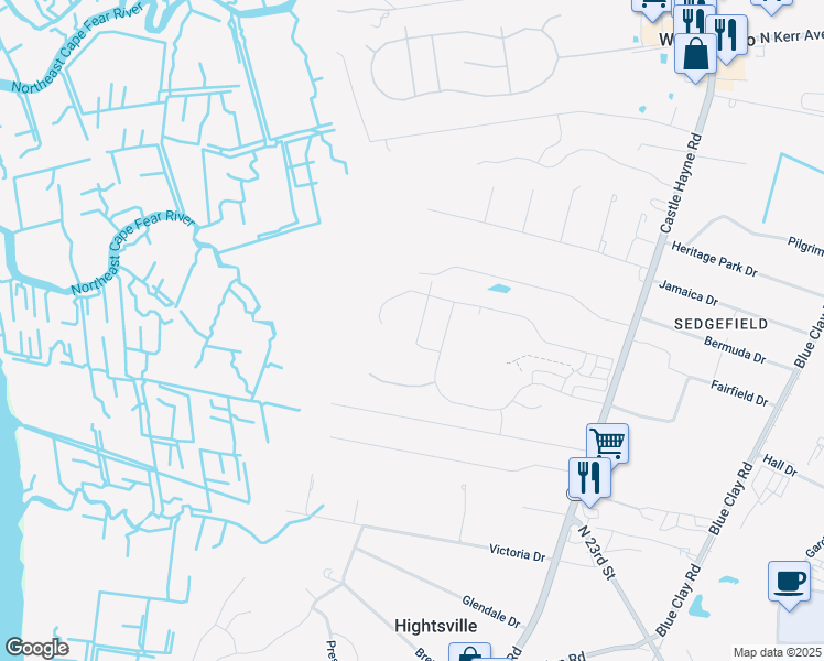 map of restaurants, bars, coffee shops, grocery stores, and more near 2127 Saranac Lake Lane in Wilmington