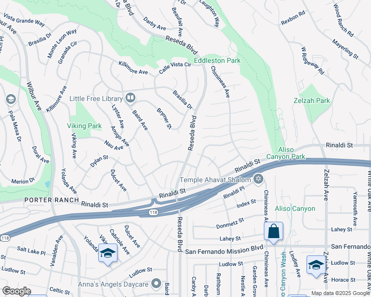 map of restaurants, bars, coffee shops, grocery stores, and more near 18500 Dylan Street in Los Angeles