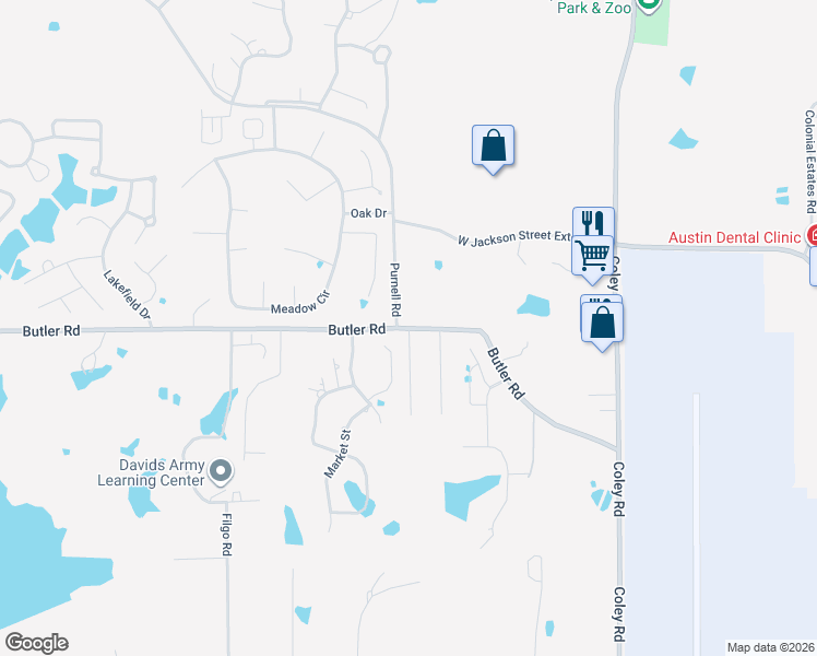map of restaurants, bars, coffee shops, grocery stores, and more near 4000 Butler Road in Tupelo
