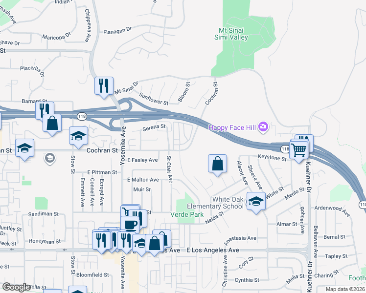 map of restaurants, bars, coffee shops, grocery stores, and more near 6058 Nevelson Lane in Simi Valley