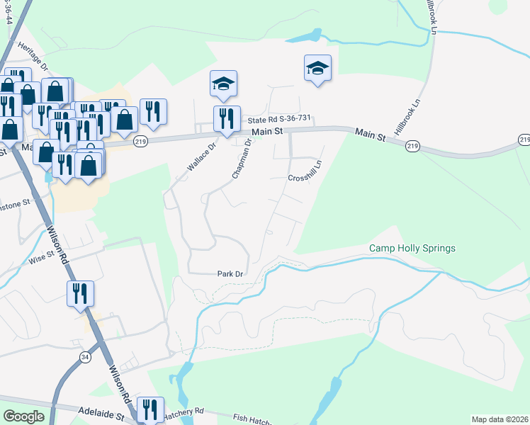map of restaurants, bars, coffee shops, grocery stores, and more near 26 Forest Street in Newberry