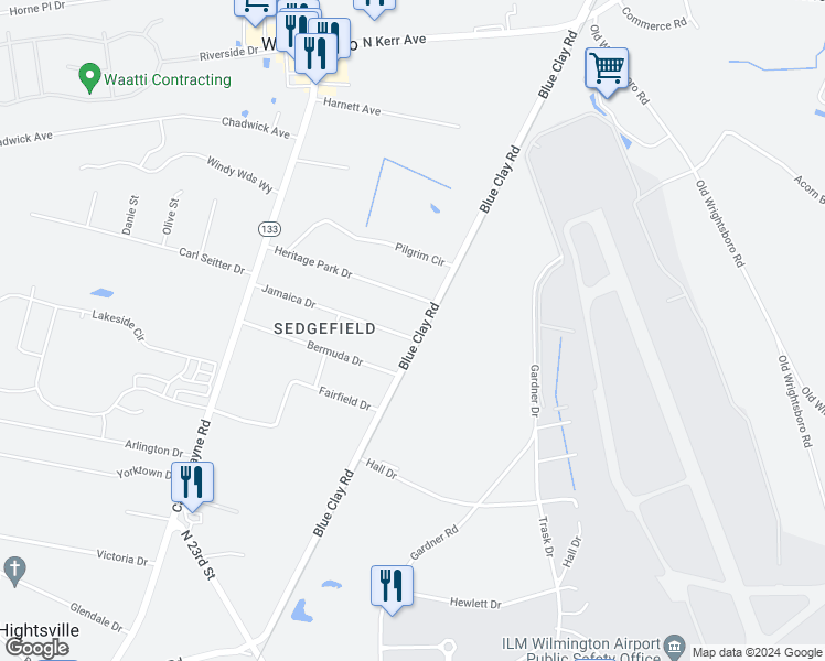 map of restaurants, bars, coffee shops, grocery stores, and more near 233 Jamaica Drive in Wilmington