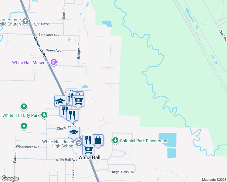 map of restaurants, bars, coffee shops, grocery stores, and more near 710 Ross Lane in White Hall