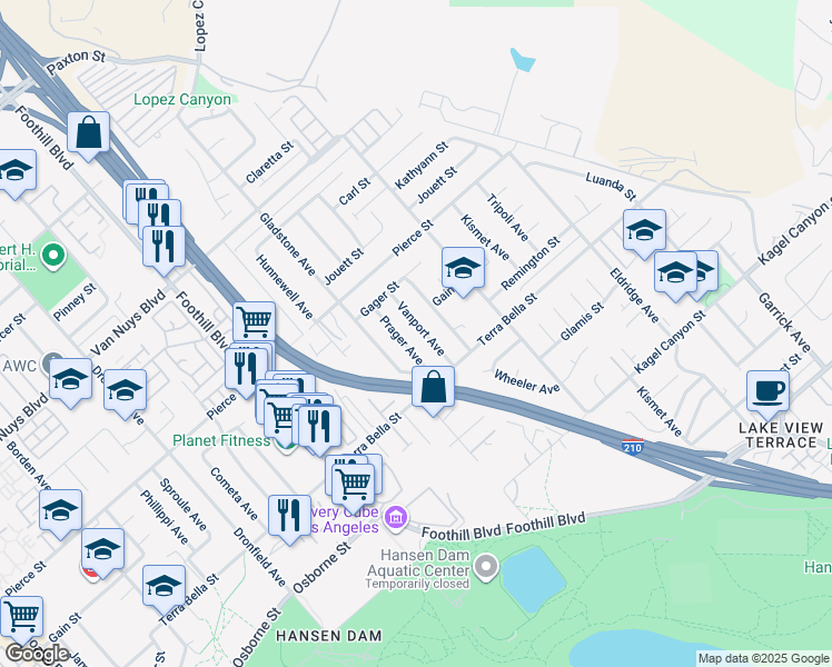 map of restaurants, bars, coffee shops, grocery stores, and more near 11523 Vanport Avenue in Los Angeles