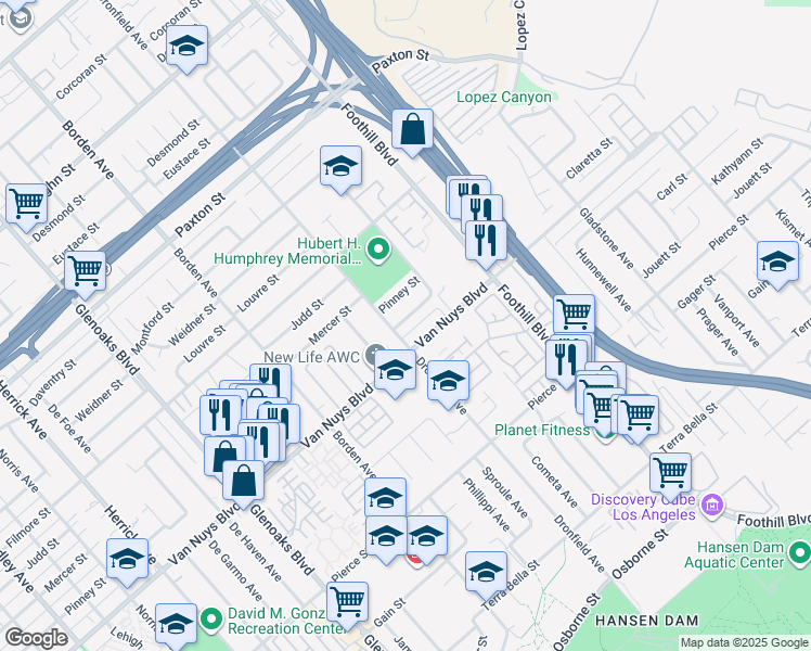 map of restaurants, bars, coffee shops, grocery stores, and more near 12476 Claretta Street in Los Angeles