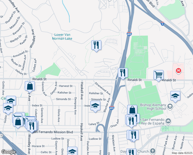 map of restaurants, bars, coffee shops, grocery stores, and more near 15796 Midwood Drive in Los Angeles