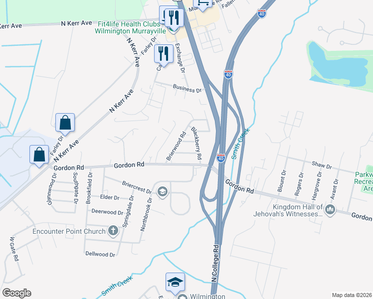 map of restaurants, bars, coffee shops, grocery stores, and more near 4413 Dewberry Road in Wilmington