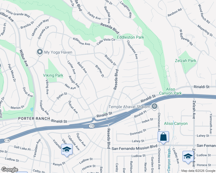 map of restaurants, bars, coffee shops, grocery stores, and more near 18511 Dylan Street in Los Angeles