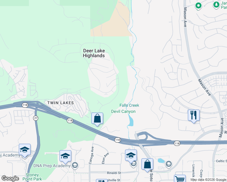 map of restaurants, bars, coffee shops, grocery stores, and more near 21138 Poema Place in Los Angeles County