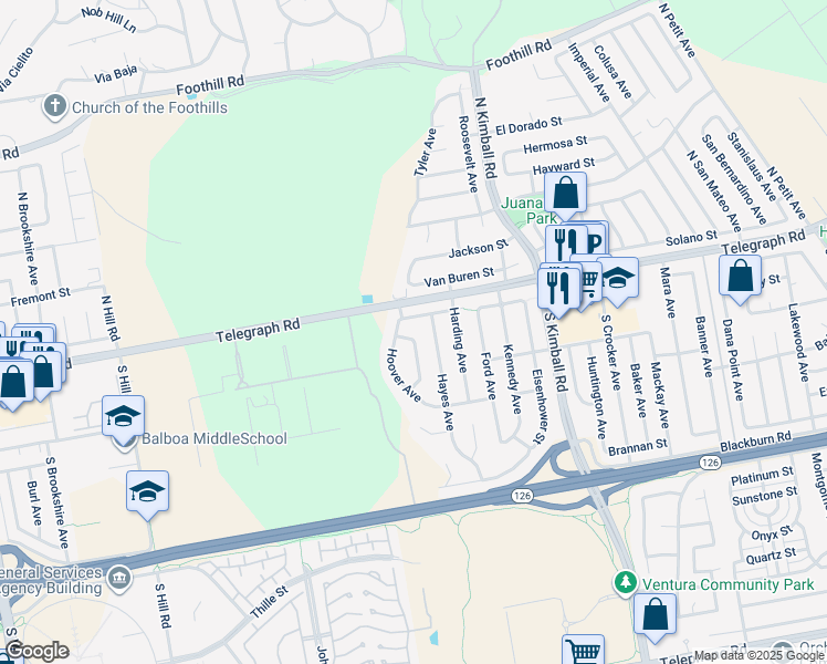 map of restaurants, bars, coffee shops, grocery stores, and more near 116 Taft Avenue in Ventura