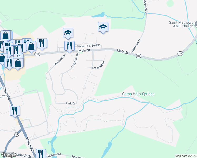 map of restaurants, bars, coffee shops, grocery stores, and more near 1140 Pinewood Court in Newberry
