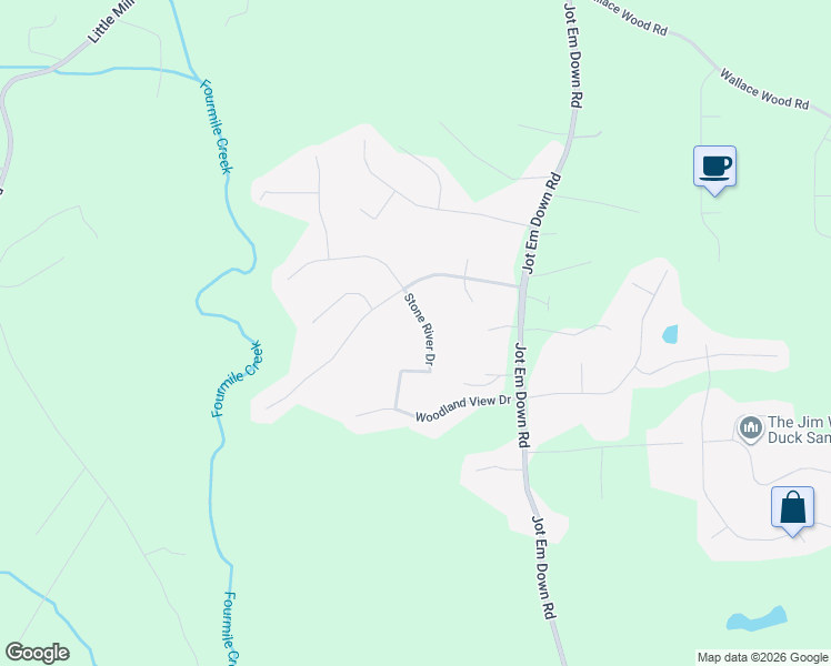 map of restaurants, bars, coffee shops, grocery stores, and more near 8745 Stone River Drive in Gainesville