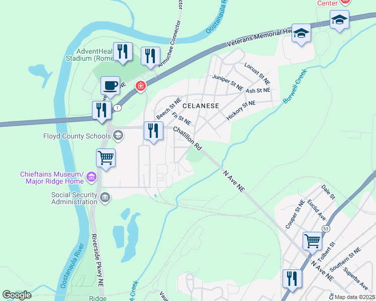 map of restaurants, bars, coffee shops, grocery stores, and more near 2 Quince Street Northeast in Rome