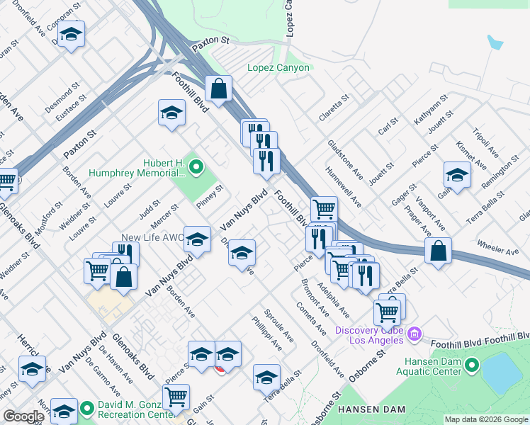 map of restaurants, bars, coffee shops, grocery stores, and more near 12339 Carl Street in Los Angeles