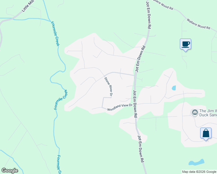 map of restaurants, bars, coffee shops, grocery stores, and more near 8745 Stone River Drive in Gainesville