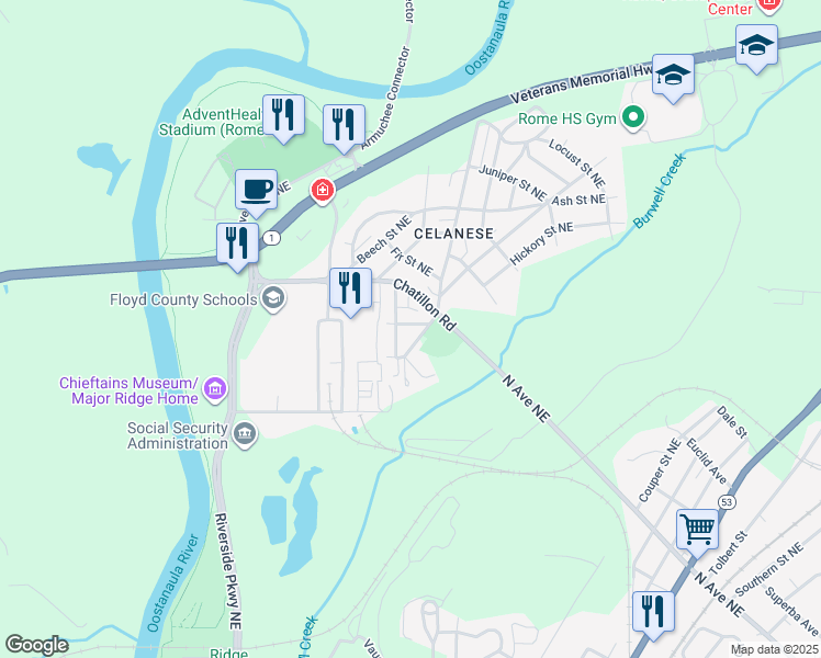 map of restaurants, bars, coffee shops, grocery stores, and more near 2 Quince Street Northeast in Rome