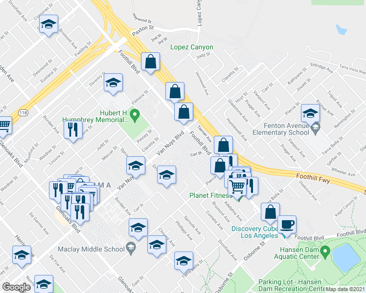 map of restaurants, bars, coffee shops, grocery stores, and more near 11547 Vineyard Lane in Los Angeles