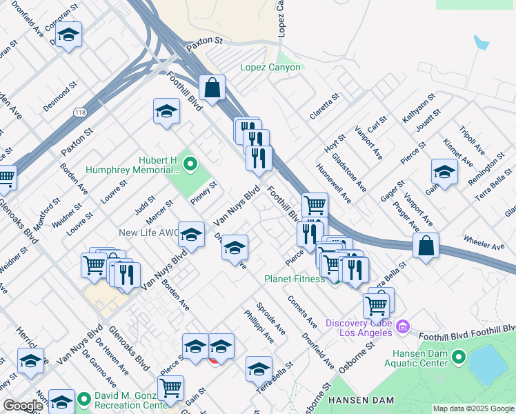 map of restaurants, bars, coffee shops, grocery stores, and more near 11547 Vineyard Lane in Los Angeles