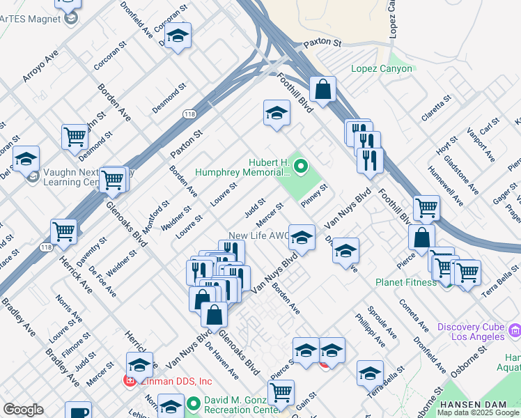 map of restaurants, bars, coffee shops, grocery stores, and more near 12652 Judd Street in Los Angeles
