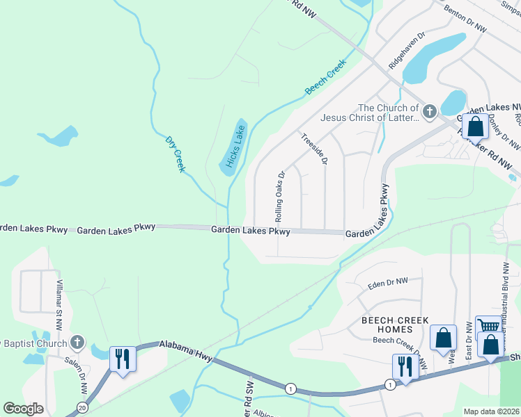 map of restaurants, bars, coffee shops, grocery stores, and more near 227 Rolling Wood Circle Northwest in Rome