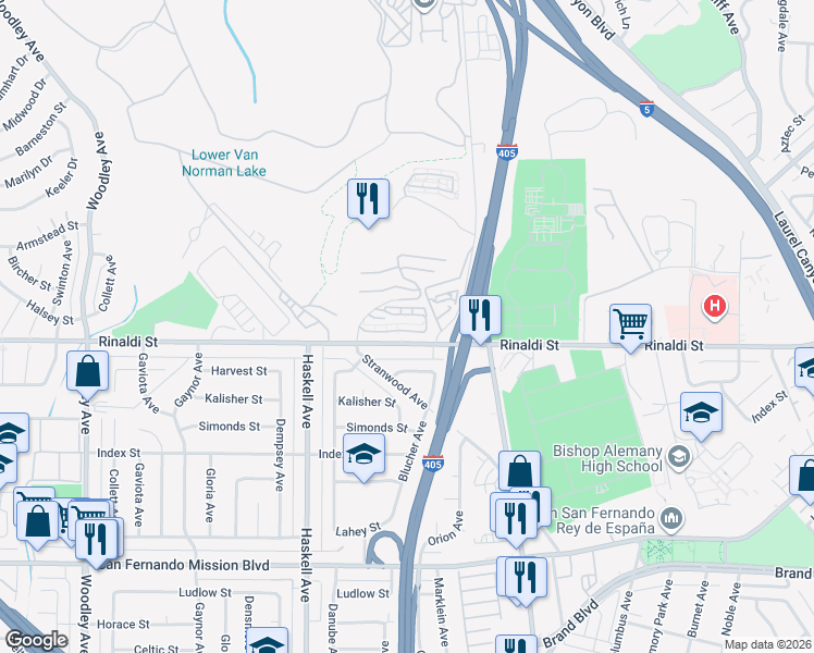map of restaurants, bars, coffee shops, grocery stores, and more near 15768 Midwood Drive in Los Angeles
