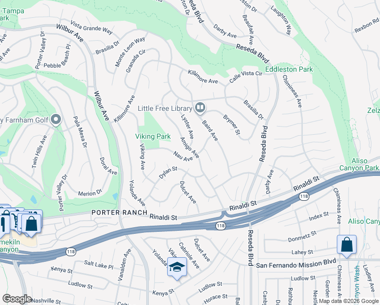 map of restaurants, bars, coffee shops, grocery stores, and more near 11461 Amigo Avenue in Los Angeles