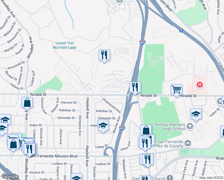 map of restaurants, bars, coffee shops, grocery stores, and more near 15796 Midwood Drive in Los Angeles