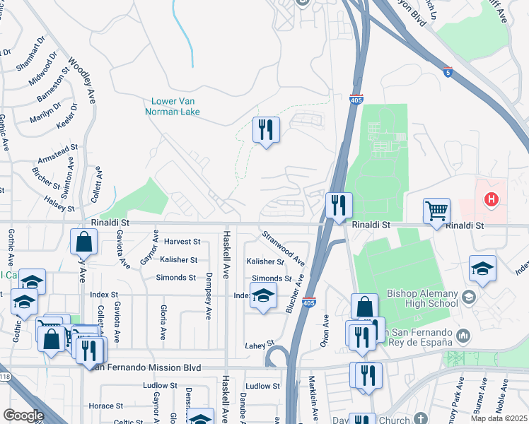 map of restaurants, bars, coffee shops, grocery stores, and more near 15782 Midwood Drive in Los Angeles