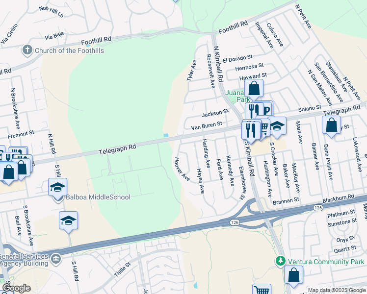 map of restaurants, bars, coffee shops, grocery stores, and more near 116 Taft Avenue in Ventura