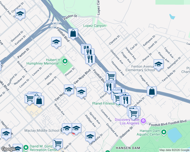 map of restaurants, bars, coffee shops, grocery stores, and more near 12361 Carl Street in Los Angeles