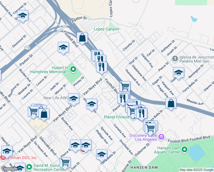 map of restaurants, bars, coffee shops, grocery stores, and more near 12325 Sweetbriar Lane in Los Angeles