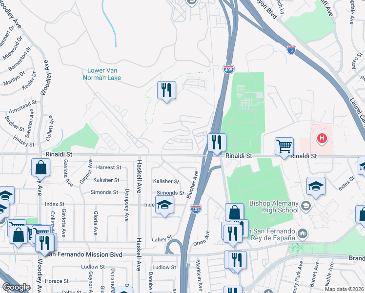 map of restaurants, bars, coffee shops, grocery stores, and more near 15786 Midwood Drive in Los Angeles