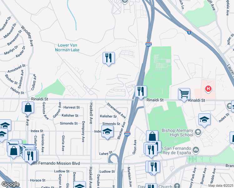 map of restaurants, bars, coffee shops, grocery stores, and more near 15760 Midwood Drive in Los Angeles