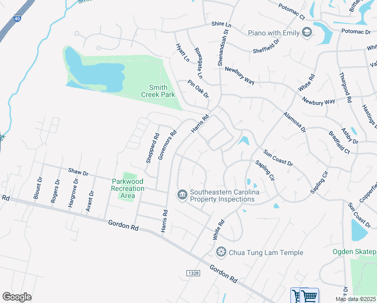 map of restaurants, bars, coffee shops, grocery stores, and more near 2206 Winter Moss Lane in Wilmington