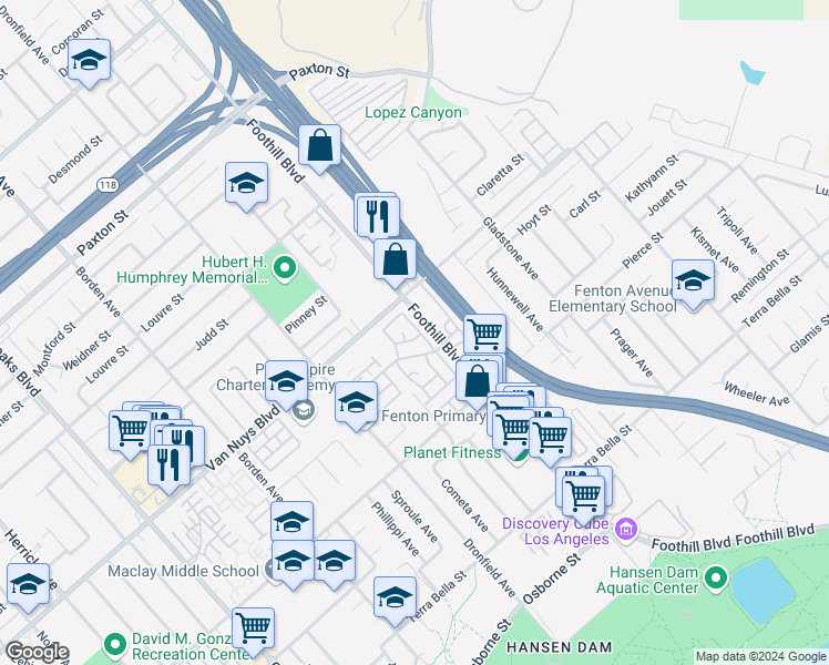 map of restaurants, bars, coffee shops, grocery stores, and more near 12325 Sweetbriar Lane in Los Angeles