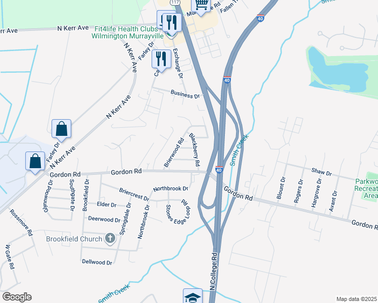 map of restaurants, bars, coffee shops, grocery stores, and more near 4414 Raspberry Road in Wilmington