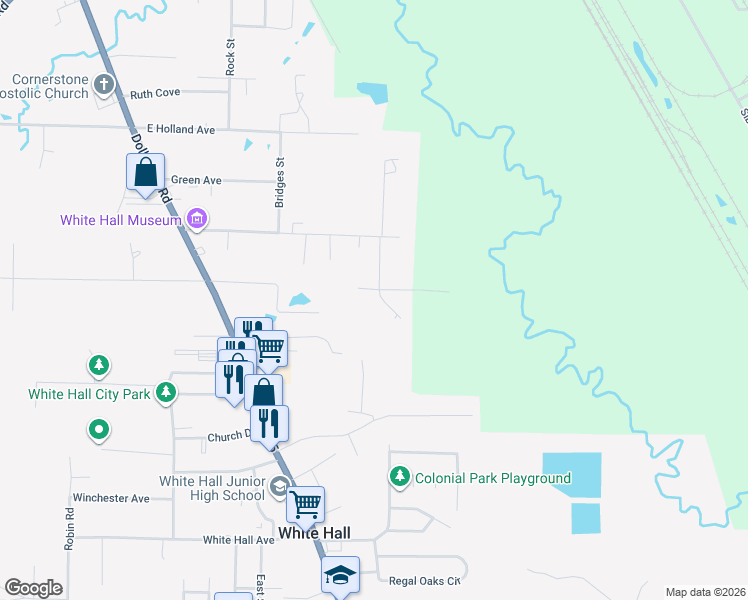 map of restaurants, bars, coffee shops, grocery stores, and more near 710 Ross Lane in White Hall