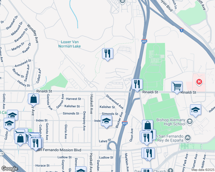 map of restaurants, bars, coffee shops, grocery stores, and more near 15782 Midwood Drive in Los Angeles