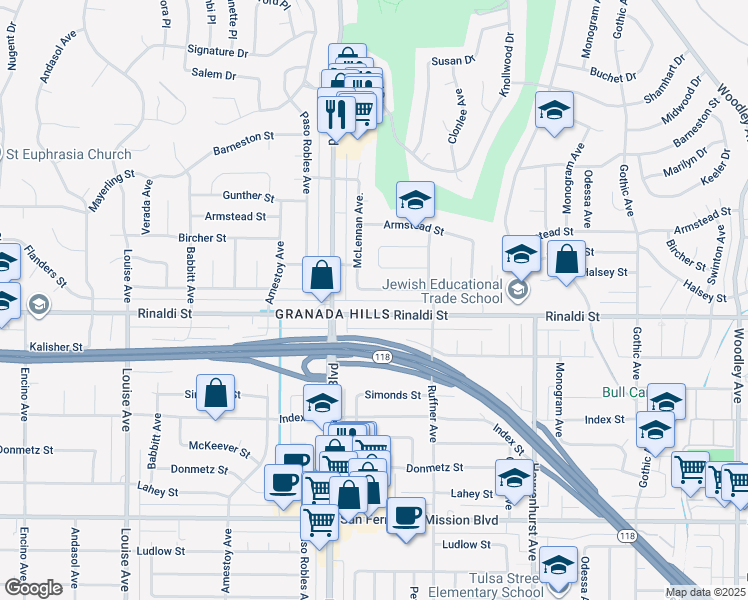 map of restaurants, bars, coffee shops, grocery stores, and more near 16914 Flanders Street in Los Angeles
