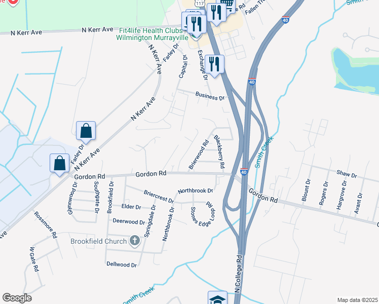 map of restaurants, bars, coffee shops, grocery stores, and more near 1836 Simonton Drive in Wilmington