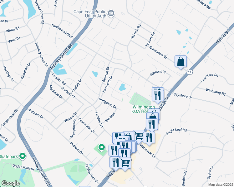 map of restaurants, bars, coffee shops, grocery stores, and more near 339 Lido Drive in Wilmington