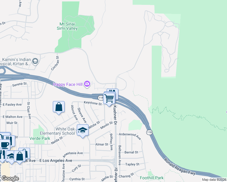 map of restaurants, bars, coffee shops, grocery stores, and more near 2430 Ascending Oaks Lane in Simi Valley