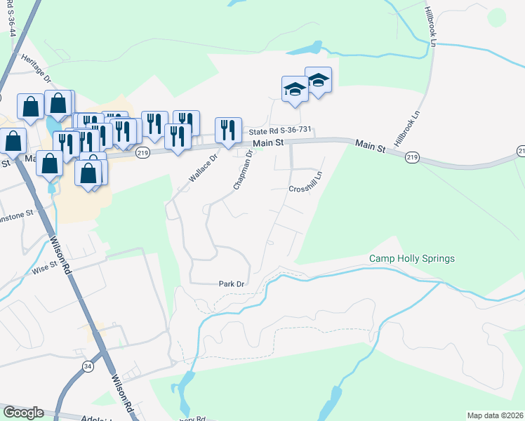 map of restaurants, bars, coffee shops, grocery stores, and more near 26 Forest Street in Newberry