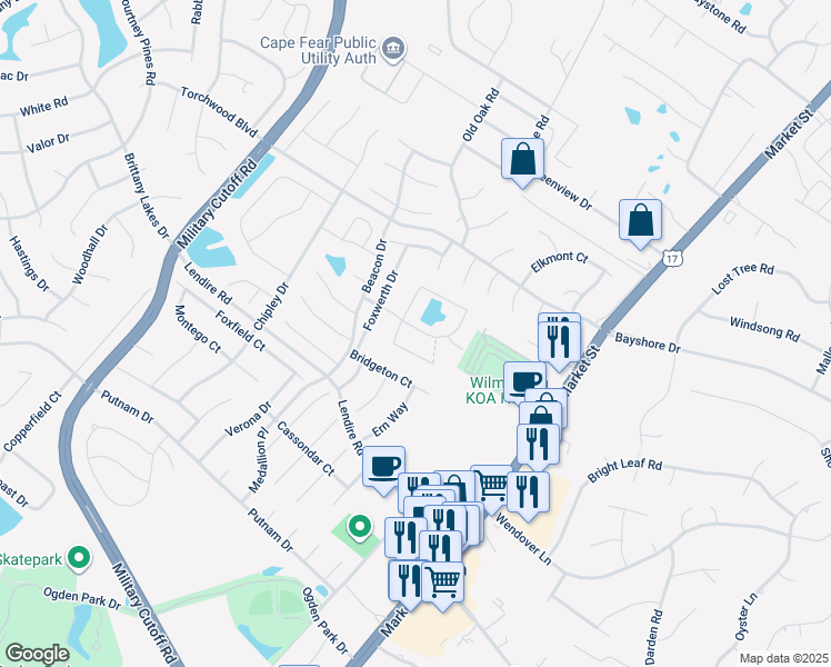 map of restaurants, bars, coffee shops, grocery stores, and more near 339 Lido Drive in Wilmington