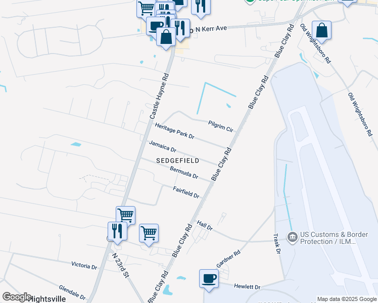 map of restaurants, bars, coffee shops, grocery stores, and more near 201 Jamaica Drive in Wilmington