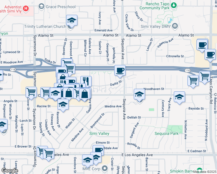 map of restaurants, bars, coffee shops, grocery stores, and more near in Santa Susana