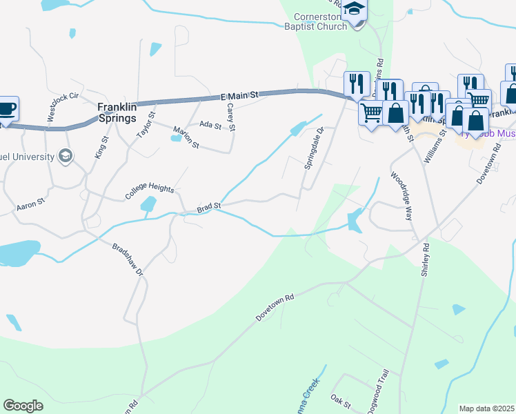 map of restaurants, bars, coffee shops, grocery stores, and more near 211 Brad Street in Royston